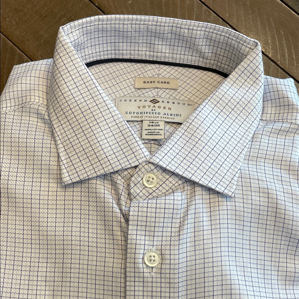 Joseph Abboud Men's White and Blue Grid Dress Shirt